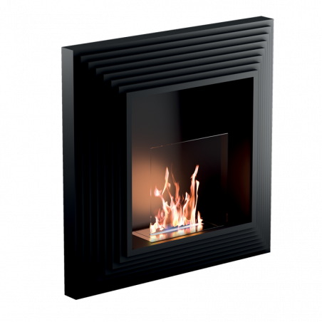 Biocamino da parete Elysium Nero 2,5 kW – struttura acciaio, vetro protettivo, fissaggio a parete – Tecno Air System