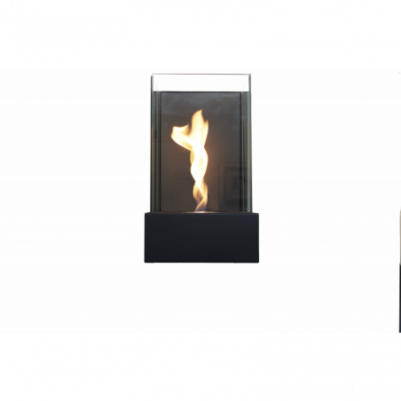 Biocamino parete / tavolo Altea Nero 0,8 kW – 3 vetri protezione, fiamma a spirale, struttura acciaio – Tecno Air System