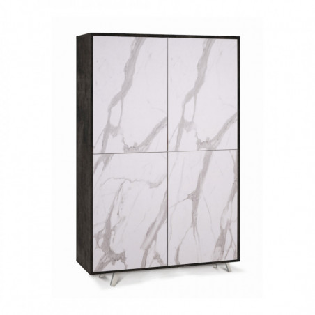 Mobile 4 Ante 108L x 41P x h161 – Finitura Nero Opaco e Marmo Calacatta – Sarmog