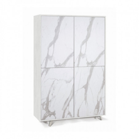 Mobile 4 Ante 108L x 41P x h161 – Finitura Bianco Opaco e Marmo Calacatta – Sarmog