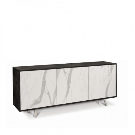 Mobile 3 Ante 177L x 41P x h74 – Finitura Nero Opaco e Marmo Calacatta – Sarmog