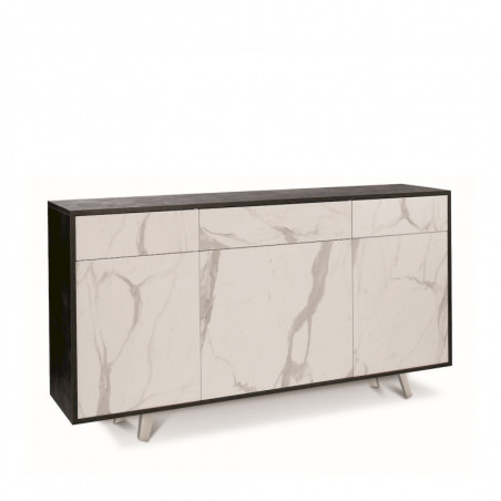 Mobile 3 Ante 3 Cassetti 164L x 41P x h92 – Finitura Nero Opaco e Marmo Calacatta – Sarmog