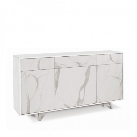 Mobile 3 Ante 3 Cassetti 164L x 41P x h92 – Finitura Bianco Opaco e Marmo Calacatta – Sarmog