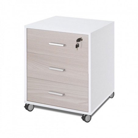 Cassettiera 3 Cassetti 50L x 41P x h70 – Finitura Bianco Fiammato e Olmo Chiaro – Sarmog