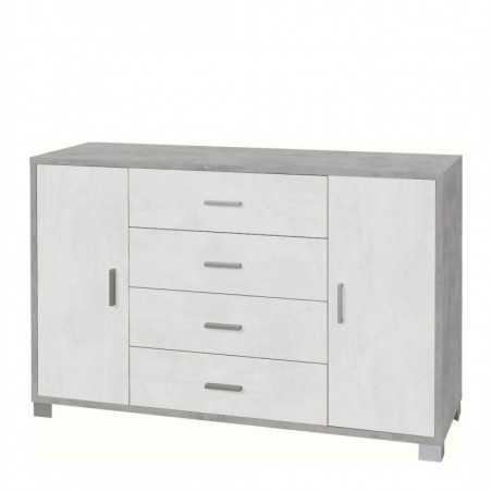 Mobile 2 Ante 4 Cassetti 136L x 41P x h86 – Finitura Cemento e Bianco Opaco – Sarmog