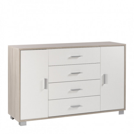 Mobile 2 Ante 4 Cassetti 136L x 41P x h86 – Finitura Olmo Chiaro e Bianco Fiammato – Sarmog