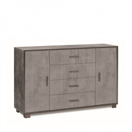 Mobile 2 Ante 4 Cassetti 136L x 41P x h86 – Finitura Nero Opaco e Cemento – Sarmog