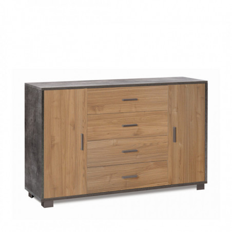 Mobile 2 Ante 4 Cassetti 136L x 41P x h86 – Finitura Nero Opaco e Legno Noce Stelvio – Sarmog