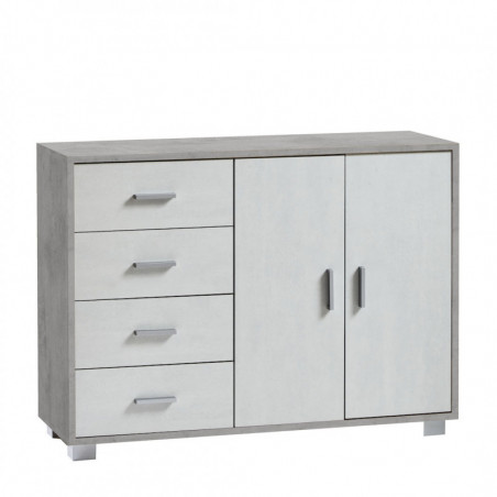 Mobile 2 Ante 4 Cassetti 116L x 41P x h86 – Finitura Cemento e Bianco Opaco – Sarmog