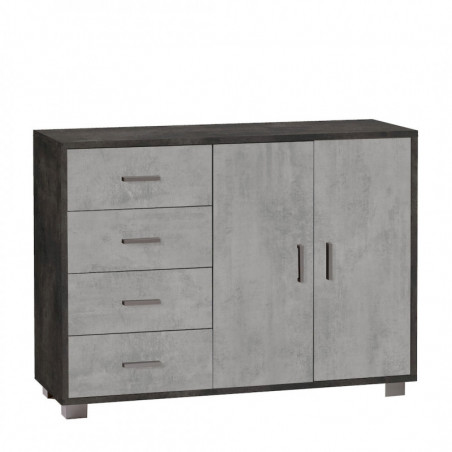 Mobile 2 Ante 4 Cassetti 116L x 41P x h86 – Finitura Nero Opaco e Cemento – Sarmog