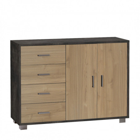 Mobile 2 Ante 4 Cassetti 116L x 41P x h86 – Finitura Nero Opaco e Legno Noce – Sarmog