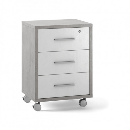 Cassettiera con Ruote, 3 cassetti 51L x 41P x h71 – Finitura Cemento E Bianco Opaco – Sarmog