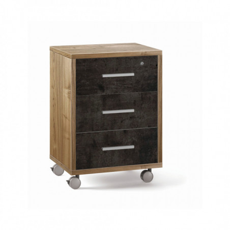 Cassettiera con Ruote, 3 cassetti 51L x 41P x h71 – Finitura Legno Noce E Nero Opaco – Sarmog