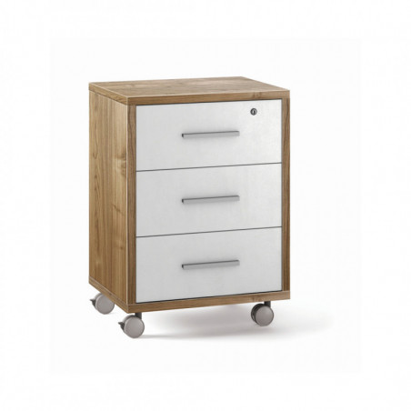 Cassettiera con Ruote, 3 cassetti 51L x 41P x h71 – Finitura Legno Noce e Bianco Opaco – Sarmog