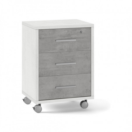 Cassettiera con Ruote, 3 cassetti 51L x 41P x h71 – Finitura Bianco Opaco e Cemento – Sarmog