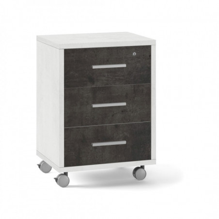 Cassettiera con Ruote, 3 cassetti 51L x 41P x h71 – Finitura Bianco Opaco e Nero Opaco – Sarmog