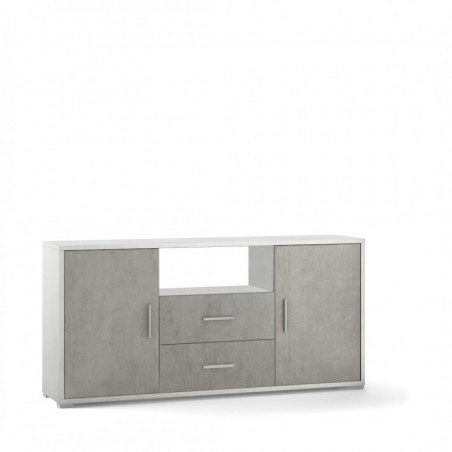 Mobile 2 Ante 2 Cassetti 174L x 41P x h84 – Finitura Bianco Opaco e Cemento – Sarmog