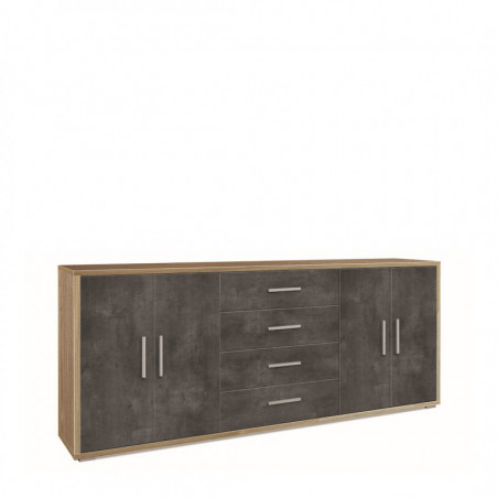 Mobile 4 Ante 4 Cassetti 203L x 41P x h84 – Finitura Legno Noce e Nero Opaco – Sarmog