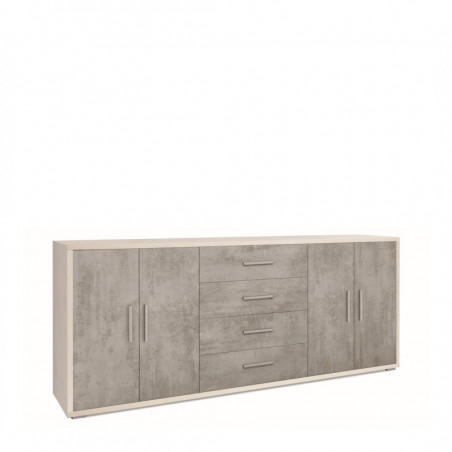 Mobile 4 Ante 4 Cassetti 203L x 41P x h84 – Finitura Bianco Opaco e Cemento – Sarmog