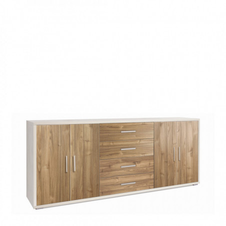 Mobile 4 Ante 4 Cassetti 203L x 41P x h84 – Finitura Bianco Opaco e Legno Noce – Sarmog