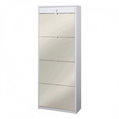 Scarpiera 4 Ante Specchio e 1 Cassetto 63L x 29P x h164 – Finitura Bianco Fiammato – Sarmog