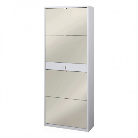Scarpiera 4 Ante Specchio e 1 Cassetto 63L x 29P x h164 – Finitura Bianco Fiammato – Sarmog