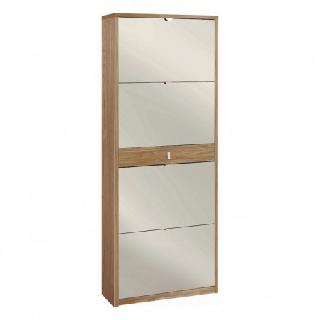 Scarpiera 4 Ante Specchio e 1 Cassetto 63L x 29P x h164 – Finitura Legno Noce Stelvio Noce – Sarmog