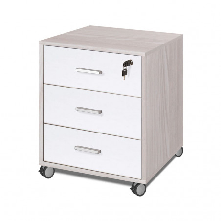 Cassettiera 3 Cassetti 50L x 41P x h70 – Finitura Olmo Chiaro e Bianco Fiammato – Sarmog