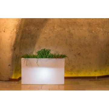 Vaso Fioriera luminosa moderna di design 80x35 H50 in polimero resistente con LED bianco per interno ed esterno - Made in Italy - Monacis