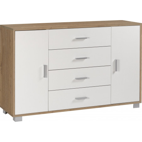 Mobile 2 Ante 4 Cassetti 136L x 41P x h86 – Finitura Legno Noce e Bianco Fiammato – Sarmog