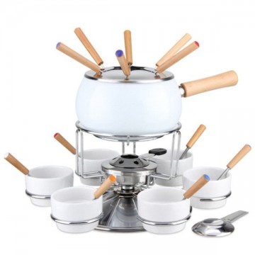 Glossy White Glazed Fondue Set pcs.23 Eva