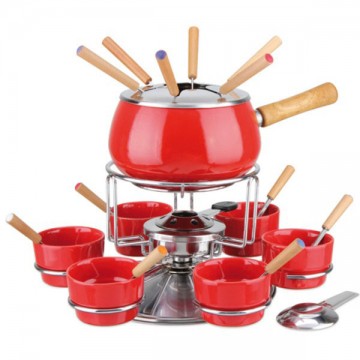 Glossy Red Glazed Fondue Set pcs.23 Eva