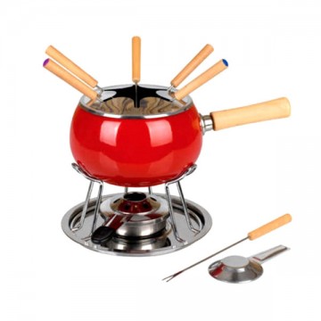 Red Glazed Fondue Set 12 pcs Eva