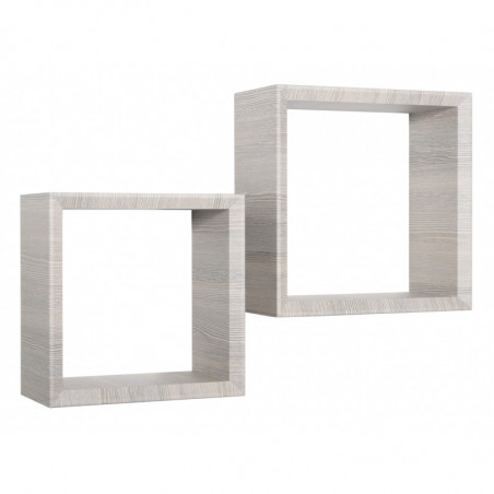 Set di 2 Mensole da Muro, Cubi Arredo, Mensole Cubo, Cubi da Parete, Cubi Portaoggetti, Rovere Grigio 35x35 p15,5 cm, e 30x30 p15,5 cm - Ginevra