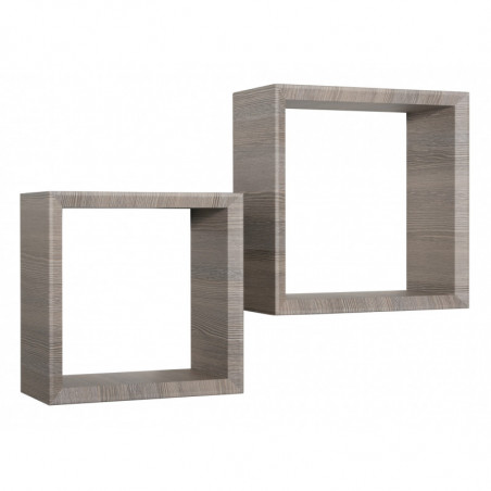 Set di 2 Mensole da Muro, Cubi Arredo, Mensole Cubo, Cubi da Parete, Cubi Portaoggetti, Rovere Moka 35x35 p15,5 cm, e 30x30 p15,5 cm - Ginevra