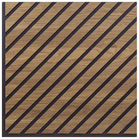 Pannello Singolo Decorativo Murale, Fonoassorbente a Listelli Obliqui in Legno, Noce Asia, 55x55 p1,1 cm - Hoogapanel