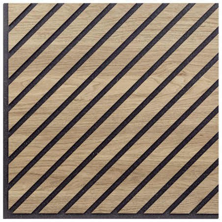 Pannello Singolo, Decorativo Murale Fonoassorbente a Listelli Obliqui in Legno, Rovere Aurora, 55x55 p1,1 cm - Hoogapanel