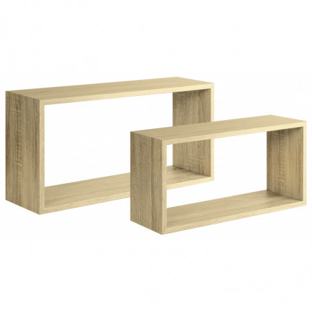 Set di 2 Mensole da Muro, Pensile Bagno, Mensola da Parete, Scaffale da Parete, Rovere Sagerau, 70x35 p20 cm e 60x30 p20 cm - Bis Rettangolo Bislungo