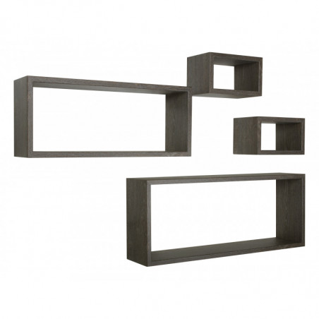 Set 4 Mensole da Muro, Pensile Bagno, Mensola Parete, Scaffale Parete, Rovere Scuro, 75x30 p15,5 cm, 60x25 p15,5 cm e 2 da 25x15 p15,5 cm - Merlino