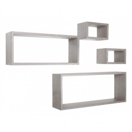Set 4 Mensole da Muro, Pensile Bagno, Mensola Parete, Scaffale Parete, Rovere Grigio Nuovo, 75x30 p15,5 cm, 60x25 p15,5 cm e 2 da 25x15 p15,5 cm - Merlino