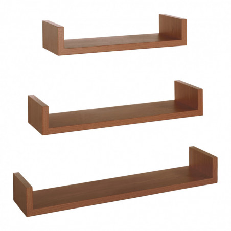 Set di 3 Mensole da Muro, Mensole Muro Design, Mensola da Parete, Ciliegio, 60x8 p15,5 cm, 50x8 p15,5 cm e 40x8 p15,5 cm - Calamita