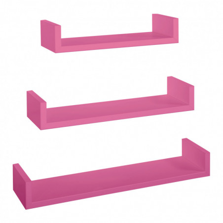 Set di 3 Mensole da Muro, Mensole Muro Design, Mensola da Parete, Fuxia, 60x8 p15,5 cm, 50x8 p15,5 cm e 40x8 p15,5 cm - Calamita