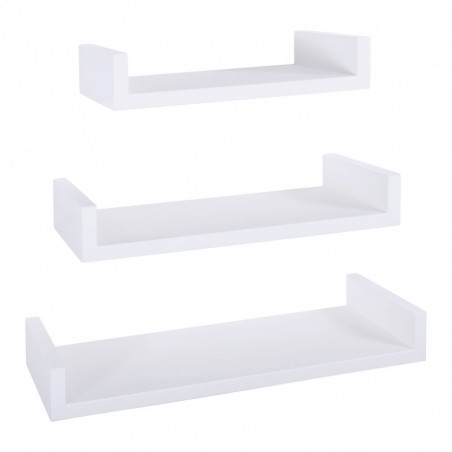 Set di 3 Mensole da Muro, Mensole Muro Design, Mensola da Parete, Bianco, 60x8 p23,7 cm, 50x8 p23,7 cm e 40x8 p23,7 cm - Calamita Maxi