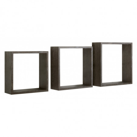 Set di 3 Mensole da Muro, Cubi Arredo, Mensole Cubo, Cubi da Parete, Rovere Scuro, 30x30x10cm 27x27x10cm e 24x24x10cm - Incubo Slim