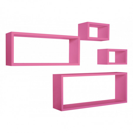 Set 4 Mensole da Muro, Pensile Bagno, Mensola Parete, Scaffale Parete, Fuxia, 75x30 p15,5 cm, 60x25 p15,5 cm e 2 da 25x15 p15,5 cm - Merlino