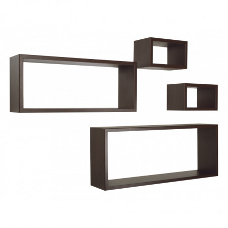 Set 4 Mensole da Muro, Pensile Bagno, Mensola Parete, Scaffale Parete, Wengè, 75x30 p15,5 cm, 60x25 p15,5 cm e 2 da 25x15 p15,5 cm - Merlino