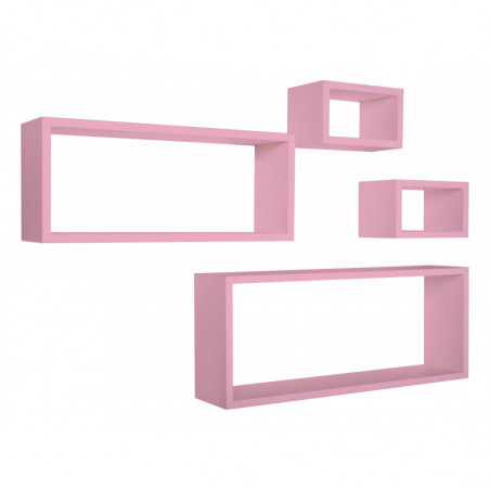 Set 4 Mensole da Muro, Pensile Bagno, Mensola Parete, Scaffale Parete, Rosa Blush, 75x30 p15,5 cm, 60x25 p15,5 cm e 2 da 25x15 p15,5 cm - Merlino