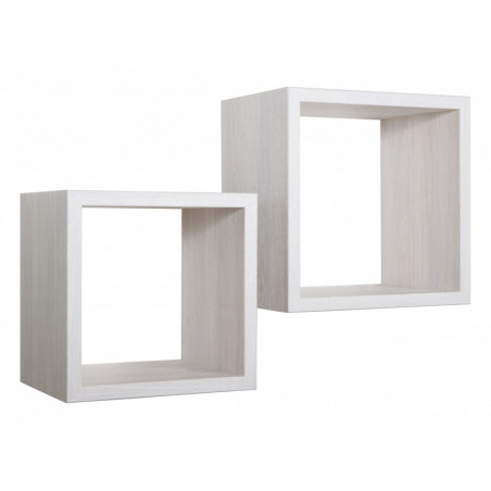 Set di 2 Mensole Maxi da Muro, Cubi Arredo, Mensole Cubo, Cubi da Parete, Rovere Sbiancato, 35x35 p23,7 cm e 31x31 p23,7 cm - Q-Bis