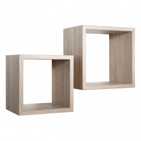 Set di 2 Mensole Maxi da Muro, Cubi Arredo, Mensole Cubo, Cubi da Parete, Rovere Sagerau, 35x35 p23,7 cm e 31x31 p23,7 cm - Q-Bis