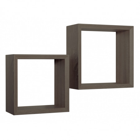 Set di 2 Mensole da Muro, Cubi Arredo, Mensole Cubo, Cubi da Parete, Cubi Portaoggetti, Noce Segato 35x35 p15,5 cm, e 30x30 p15,5 cm - Ginevra